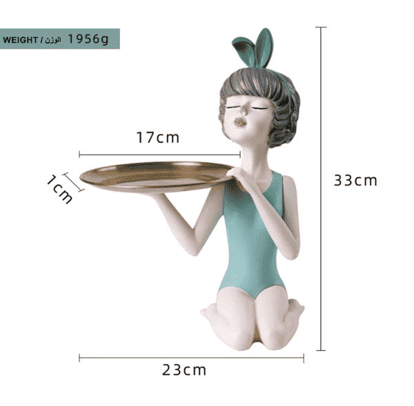 Decorative hand-craft girl with bunny ears and chewing gum or plate artwork to decorate the house